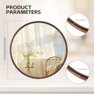 <strong>Round</strong> Solid <strong>Oak</strong> Wood <strong>Mirror</strong> Medium Size, Walnut Frame Modern Decorative Wall Makeup <strong>Mirror</strong> for Bathroom Bedroom Living Room - Product Image 5