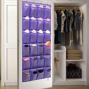 Over The Door Hanging Organizer 24 Pockets Purple Fabric Storage Rack For <b>Shoes</b> Clothing With 4 <b>Hooks</b> - Product Image 6