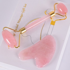 Ensemble de rouleaux Gua Sha pour le visage, rouleau Anti-âge, en Jade <span class=keywords><strong>Rose</strong></span> naturel et Quartz - Product Image 3