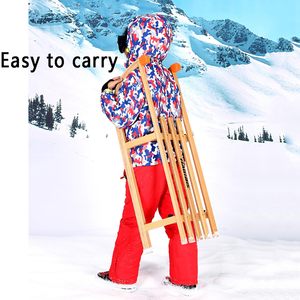 Toboggan à traîneau à neige, traîneau à neige en <span class=keywords><strong>bois</strong></span> pliable avec rails inférieurs, charge maximale de 100 kg et léger facile à transporter - Product Image 6
