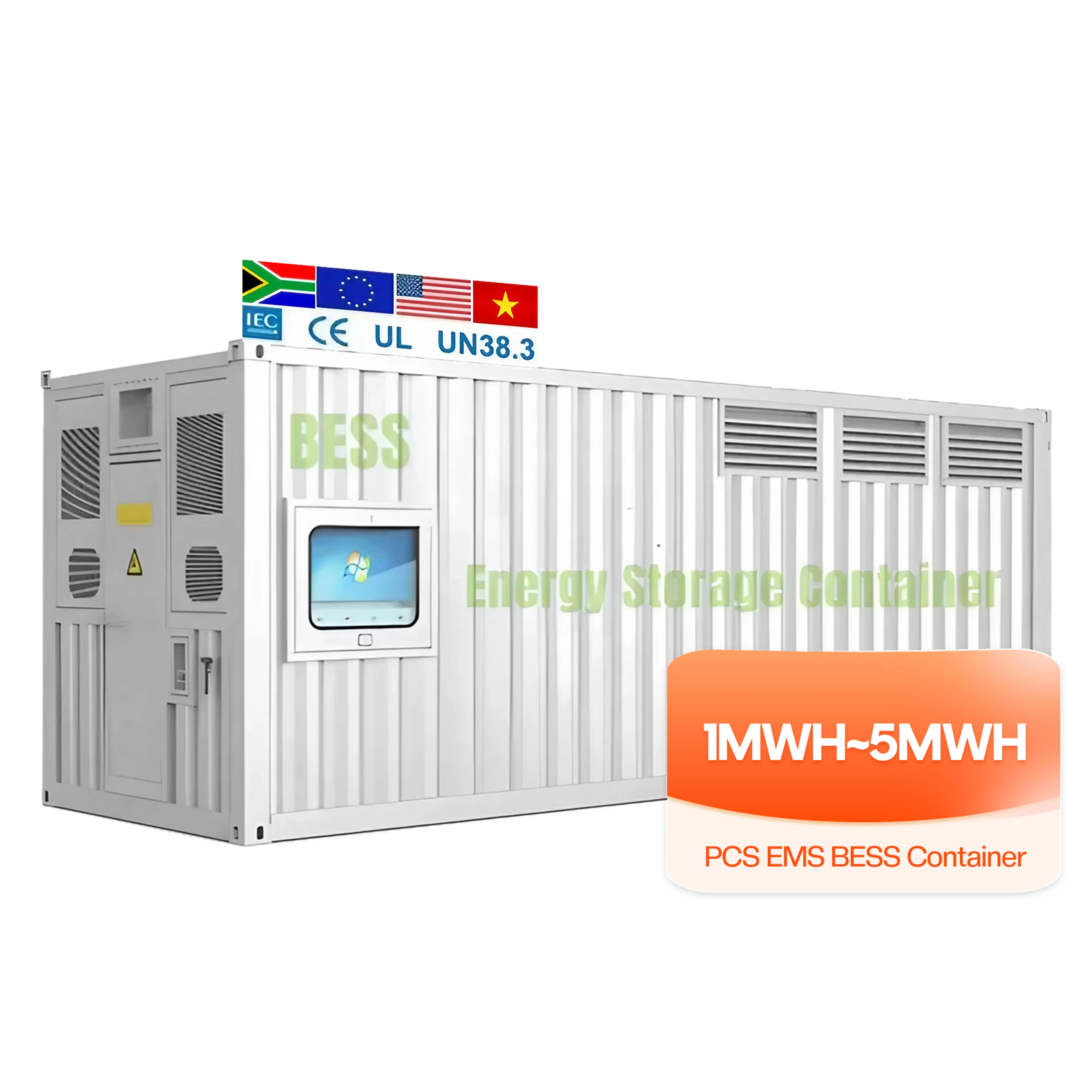 10 ans de durée de vie armoire de batterie extérieure 1MWh 5MWh 10MWh 20ft 40ft conteneur BESS système de stockage d'énergie par batterie solaire