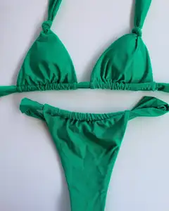 En kaliteli yeni moda düz renk özel farklı renk iki adet mayo kadınlar seksi mayo Beachwear