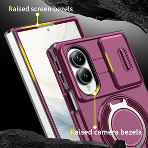 เคสโทรศัพท์แม่เหล็กแบบด้านสุดหรูสำหรับ Samsung Z Fold 8 Ultra 7 6 พร้อม 360 องศา °   ขาตั้งแบบวงแหวน ฝาปิดกล้องแบบเลื่อน ป้องกันการกระแทก - Product Image 3