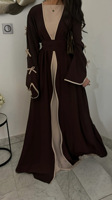Abaya Cardigan Élégante et Modeste en Polyester Uni pour Femme 2026 – Vêtement Islamique de Dubaï, Abaya d'Été Nida à Nœud Papillon et Design Ouvert
