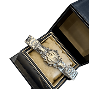 Montre-bracelet à cadran noir rond avec cristaux mobiles et bracelet en acier inoxydable pour femme Chopards - Product Image 6