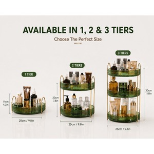 3-Tier Rotating Cosmetic <b>Storage</b> <b>Rack</b> With 360 Degree Smooth Rotation For Bathroom Vanity Organizer Modern Plastic Makeup Holder - Product Image 3
