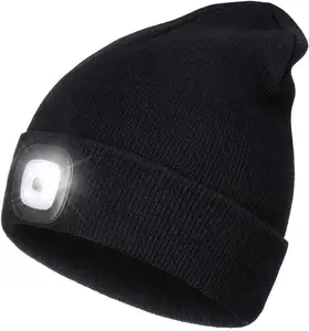 Bonnet lumineux unisexe à 4 LED, Rechargeable par USB, mains libres, tricoté, pour l'hiver