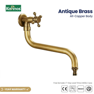 Antique Brass Wall Mounted Cold Water Faucet 360 Swivel Cross Handle Kitchen Outdoor Garden Vintage Classic Design - Product Image 1