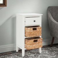 Grande table de chevet carrée en bois et rotin Japandi moderne avec tiroirs de rangement Table basse blanche beige pour la maison de style design