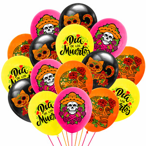 Die De Los muertos ชุดลูกโป่งธงเฟียสต้าชาวเม็กซิกันสุขสันต์วันเกิดอุปกรณ์ตกแต่งหน้าเค้กในวันคริสต์มาส