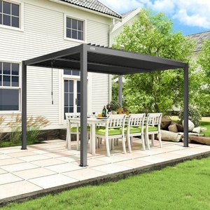 Pergola à lames orientables manuelle moderne 10'x13' en aluminium massif pour terrasse, jardin, plage, avec toit rigide réglable - Product Image 1