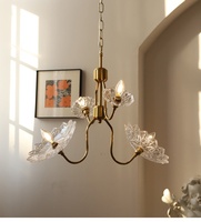 Lustre vintage en fer forgé doré avec fleurs en verre, suspension centrale, style rétro français, éclairage suspendu LED/à incandescence