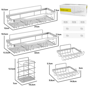 Bathroom <b>Storage</b> <b>Rack</b> Kitchen <b>Wall</b> Mount Metal <b>Wire</b> Shelf No Drill Installation Multi Purpose Soap Holder 5 Piece Set - Product Image 2