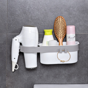 Yimei Hair Dryer Holder Wall Mounted <b>Storage</b> <b>Rack</b> Grey Rectangular Bathroom Organizer With Hook For Shampoo Bottle And Loofah - Product Image 3