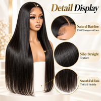 Perruque frontale transparente 13x6 en dentelle, 30 pouces, densité 180%, cheveux vierges raides, sans colle, pré-épilée, ligne de cheveux naturelle, vente en gros