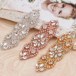 Lan Guang populer bunga Glitter Patch menjahit berlian imitasi Patch untuk gaun pengantin aksesoris berlian imitasi kristal Patch