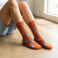 Chaussettes mi-mollet personnalisées en jacquard avec logo, motif champignon, OEM ODM, fantaisie, mode, décontractées, imprimées pour hommes et femmes
