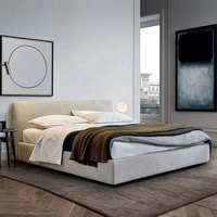 Lit moderne de luxe avec cadre de rangement en métal et bois de manguier, mobilier de maison au profil bas