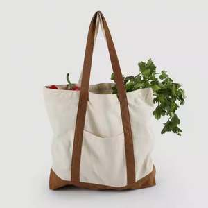 Bolsa de Lona OEM con Correa de Contraste de Color y Base Reforzada, Tamaño Grande, Portátil, Duradera y Personalizable para Compras - Product Image 4