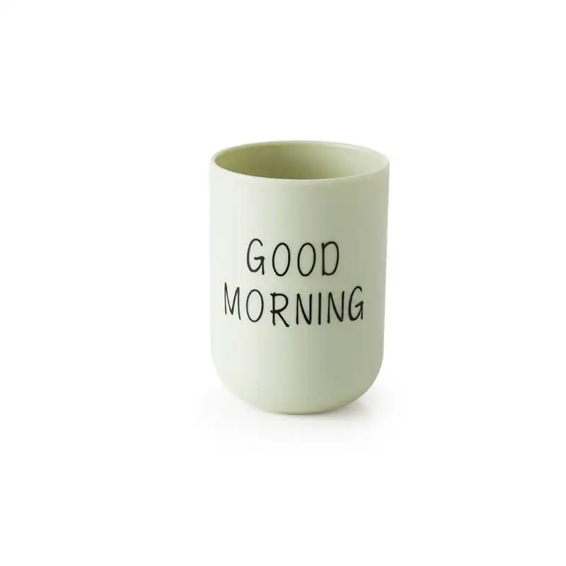 Taza de plástico para baño de buenos días, cepillo de dientes redondo, estante para pasta de dientes, taza de lavado de viaje, accesorios de baño