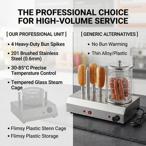 <b>Electric</b> Hot Dog <b>Steamer</b> and Bun Warmer Stainless Steel Commercial Sausage Steaming Machine with Glass Cylinder - Product Image 2