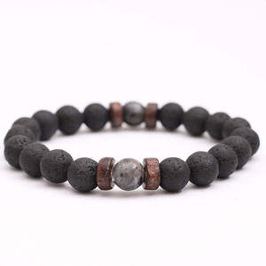 Pulsera Elástica de Piedras Naturales Vintage con Cuentas de Madera y Piedra Volcánica de Lava <span class=keywords><strong>para</strong></span> Uso Diario Masculino - Product Image 2