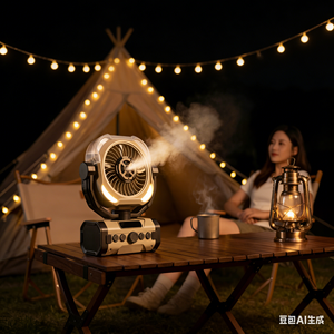 Timer Remote Control Rechargeable Outdoor Fan with <b>Spray</b> & LED Light 120° Oscillating Camping Fan with 100 Gears - Product Image 6