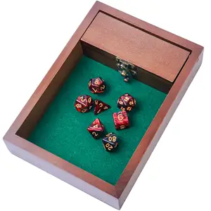 Wooden Dice Rolling Tray with Storage DND and Metal Latch Secures Lid Box Holder for Tabletop Games