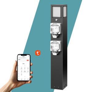 Pilier d'alimentation à double prise en acier inoxydable étanche pour <span class=keywords><strong>jardin</strong></span> extérieur avec capteur de lumière sans fil intelligent et prise de terre étanche - Product Image 1