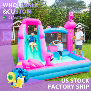 <span class=keywords><strong>Castillo</strong></span> Inflable <span class=keywords><strong>Doctor</strong></span> Dolphin en Stock, Diseño Flamencos Morados, Brincolín con Tobogán para Fiestas - Product Image 1