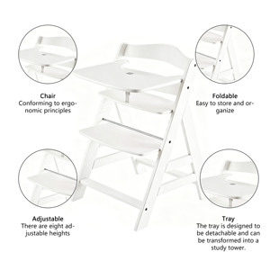 Silla Alta Convertible 3 en 1 de Madera Natural para Bebés y Niños Pequeños, 3 Niveles, 2 Bandejas de Madera Ajustables, 8 Niveles de Altura Ajustables - Product Image 5