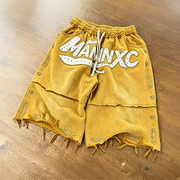Pantalones Cortos Deportivos Personalizados con Bordado de Diamantes de Imitación, Estilo Vintage, Lavado Ácido, Desgastados, Holgados, 3/4 de Largo para Hombre