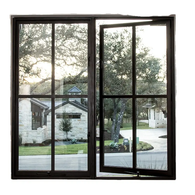 Nuevo diseño de alta calidad a prueba de agua de aluminio negro ventanas abatibles para casa