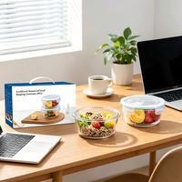 Lot de 2 récipients alimentaires ronds en verre avec couvercles hermétiques, en borosilicate, pour la préparation des repas en cuisine