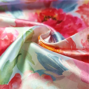 Low MOQ woven printed polyester silk satin fabric custom print for dress and bedsheet