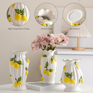 Jarrón Decorativo de Cerámica Creativo y Ecológico de Estilo Moderno Contemporáneo con Diseño de Limón, Jarrón para Flores Secas para Decoración del Hogar - Product Image 1