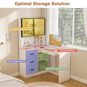 <span class=keywords><strong>Scrivania</strong></span> per <span class=keywords><strong>Computer</strong></span> a L Integrata con Libreria in Legno, Semplice <span class=keywords><strong>Scrivania</strong></span> da Studio per Camera da Letto con Cassetti Pieghevoli - Product Image 2