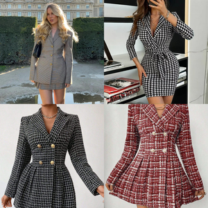 Nuevo Vestido Casual de Otoño para Mujer, Ecológico, Tejido Digital, Poliéster/Algodón, Cintura Natural, Estampado a Cuadros, Línea A, Manga Larga, Cuello en V, con Botones - Product Image 3