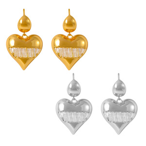 Boucles d'oreilles pendantes en forme de cœur avec zircon cubique en acier inoxydable 18 carats, bijoux de mode à la mode pour femmes, <span class=keywords><strong>cadeau</strong></span> - Product Image 4
