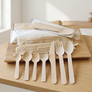 Juego de Cubiertos Desechables de Madera, Utensilios Compostables, Juego de Cuchillos, Tenedores y Cucharas para Bodas, Fiestas y Campamentos - Product Image 1
