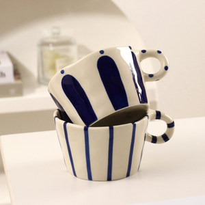 Taza de Cerámica Personalizable con Diseño Retro de Bloques de Color y Rayas, Taza de Café Irregular Hecha <span class=keywords><strong>a</strong></span> Mano, Estilo INS, Taza para Desayuno - Product Image 4