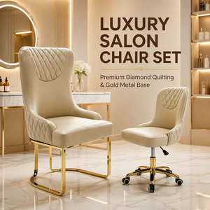 Juego de Sillas de Salón Acolchadas de Lujo, Silla de Estudio de Belleza de Cuero PU, Asiento Giratorio para Clientes con Base de Metal - Product Image 1