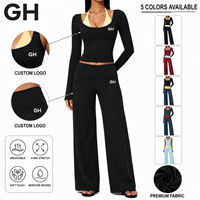 Ensemble de sport pour femmes grande taille GH de haute qualité, color block, extensible dans quatre directions, coupe ajustée, séchage rapide, respirant, ensemble de course et de yoga 2 pièces