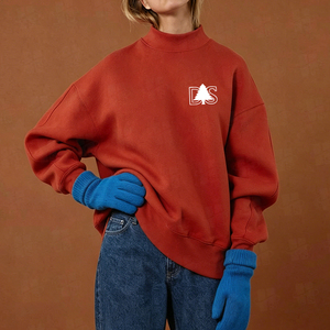 Pulls à col montant pour femmes, vente en gros, haute qualité, personnalisés, brodés, en coton peigné, à épaules tombantes - Product Image 2