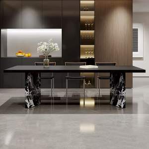 Modern Rectangular Dining <b>Table</b> With Marble Base Black And White Design For Dining Room Stable Structure - Product Image 4
