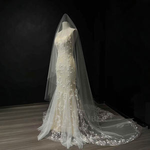 Robe de soirée sirène de luxe Nt28 avec appliques en dentelle et traîne chapelle, robe de cérémonie moderne pour femme - Product Image 2