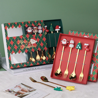 Ensemble de cuillères dorées pour Noël, cuillères à café en acier inoxydable doré, ensemble de cuillères cadeau de Noël