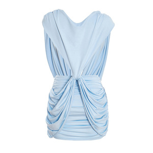 Viviblook Q26DS014 Vestido de Verano para Mujer, Nuevo, Color Sólido, Casual, Cruzado, Sin Mangas, Plisado, Ajustado, Mini Vestido de Fiesta - Product Image 5