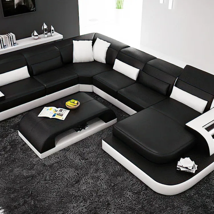 अच्छी गुणवत्ता काले रंग सोफे चमड़े आधुनिक सोफा सेट आधुनिक घर फर्नीचर