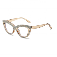 Nouvelles lunettes pour femmes, monture carrée pleine, style européen et américain, personnalisées, faites à la main, avec diamants incrustés, verres PC anti-lumière bleue, effet œil de chat